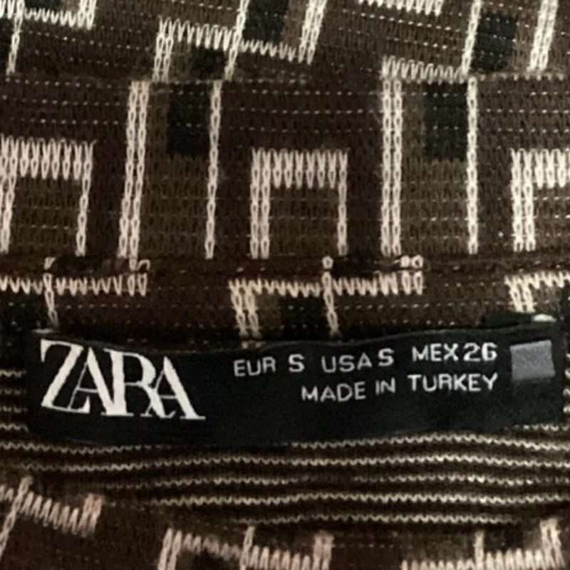 Zara Brown Geometric Crew Neck Knit Long Sleeve Pullover Sweater Top Size S - Image 4