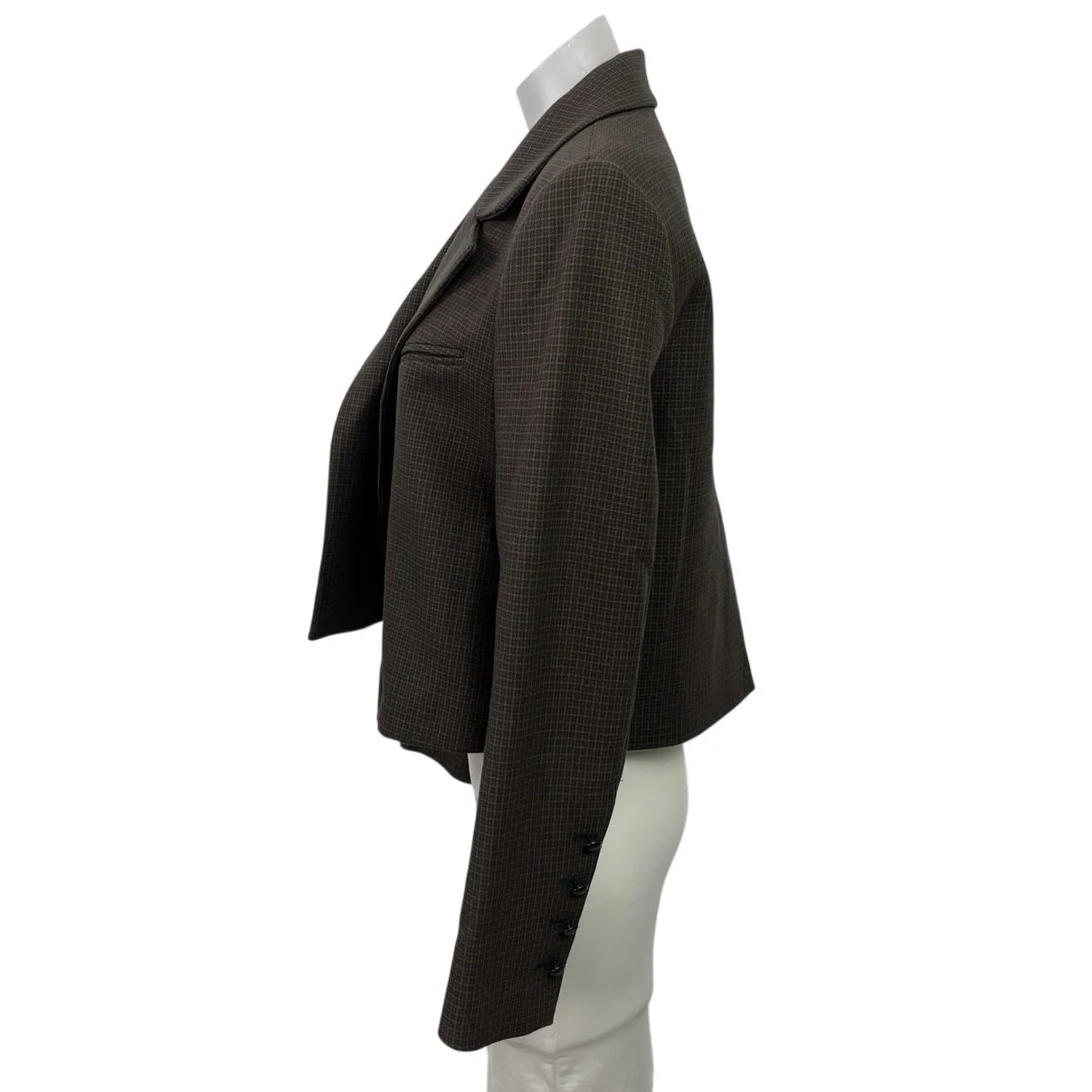 Zara Brown Gingham Plaid Cropped Tailored Notch Pocket Blazer Coat Jacket Sz XS - Image 2