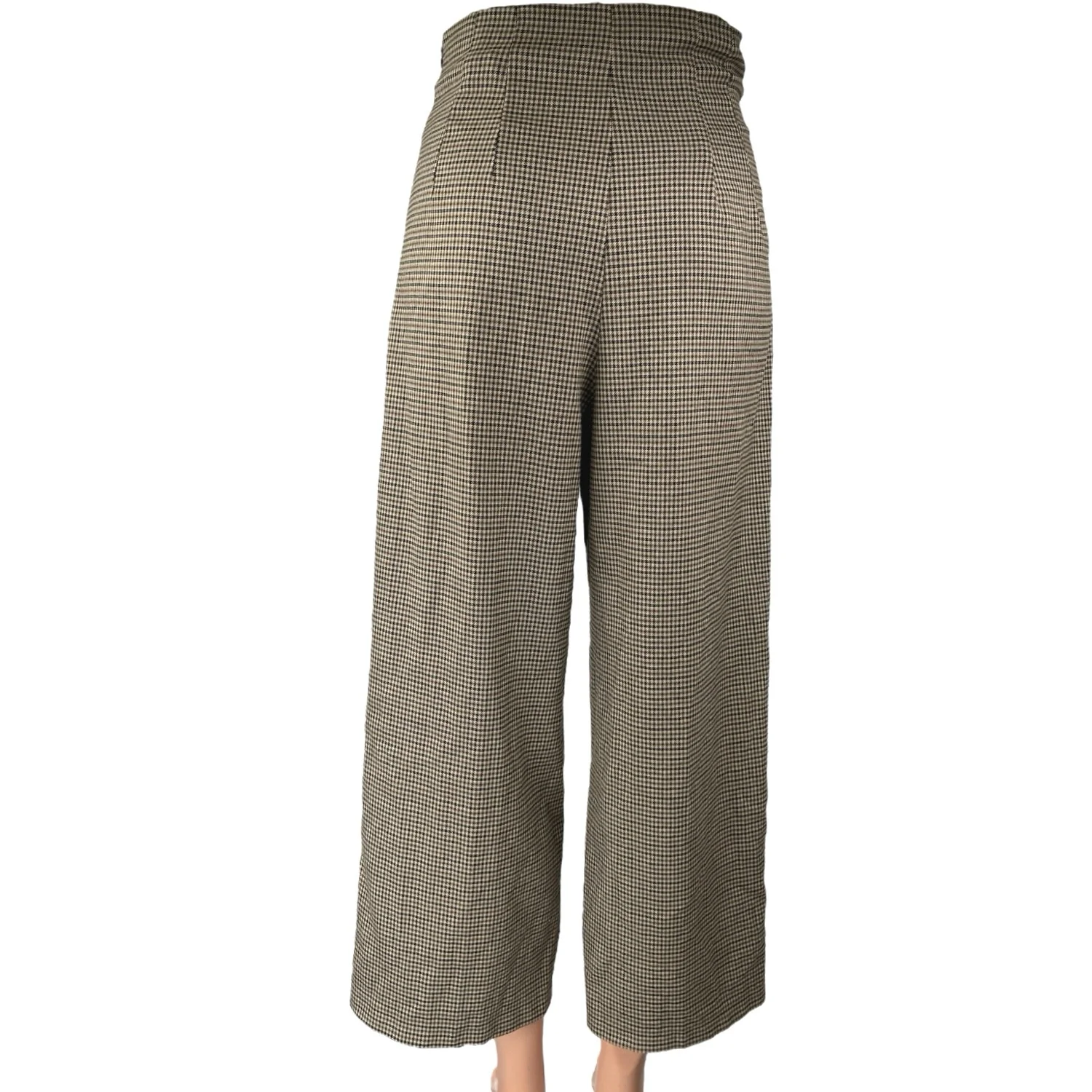 Zara Brown Houndstooth Checkered Paper Bag High Rise Wide Leg Trousers Pants XS - Image 3