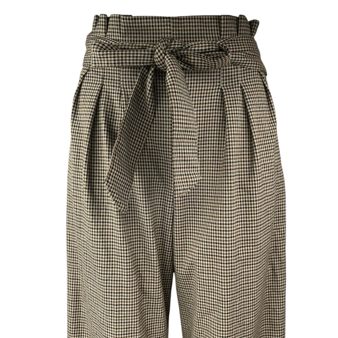 Zara Brown Houndstooth Checkered Paper Bag High Rise Wide Leg Trousers Pants XS - Image 4