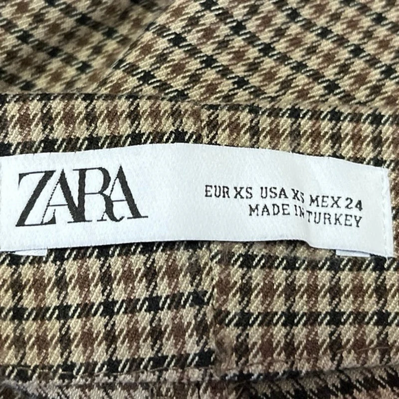 Zara Brown Houndstooth Checkered Paper Bag High Rise Wide Leg Trousers Pants XS - Image 5