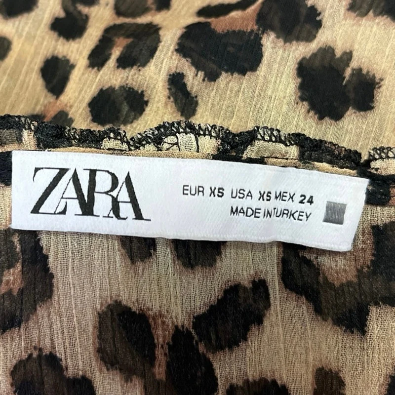 Zara Brown Leopard Animal Print Frill Ruffle V-Neck Peplum Crop Blouse Top Sz XS - Image 3