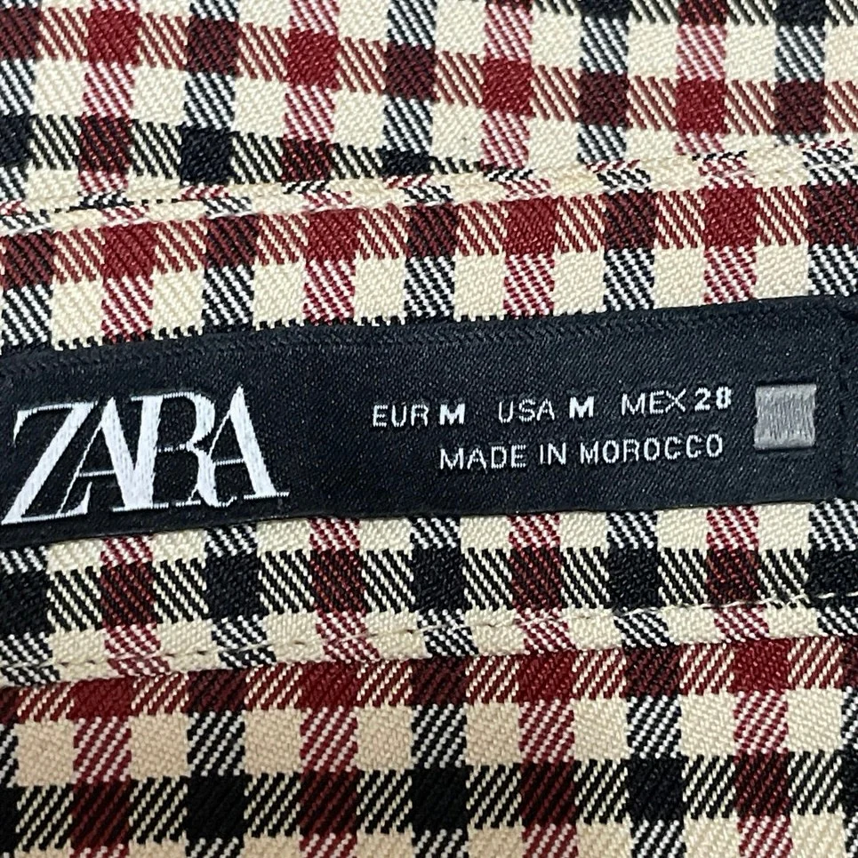 Zara Brown Plaid Checkered Button Down Pleated Mini Straight Pencil Skirt Size M - Image 4