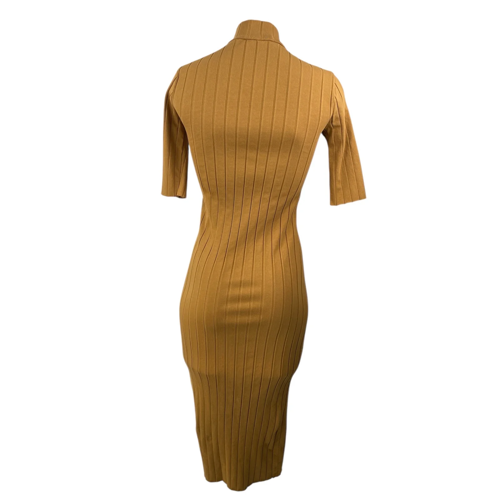 Zara Brown Ribbed Knit Mock Neck Short Sleeve Midi Bodycon Sweater Dress Size M - Image 2