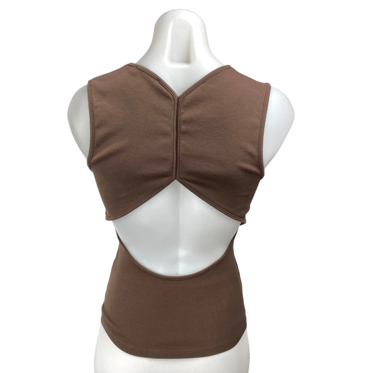 Zara Brown Sleeveless Ribbed Knit Cutout Back Cami Camisole Tank Top Size M - Image 2