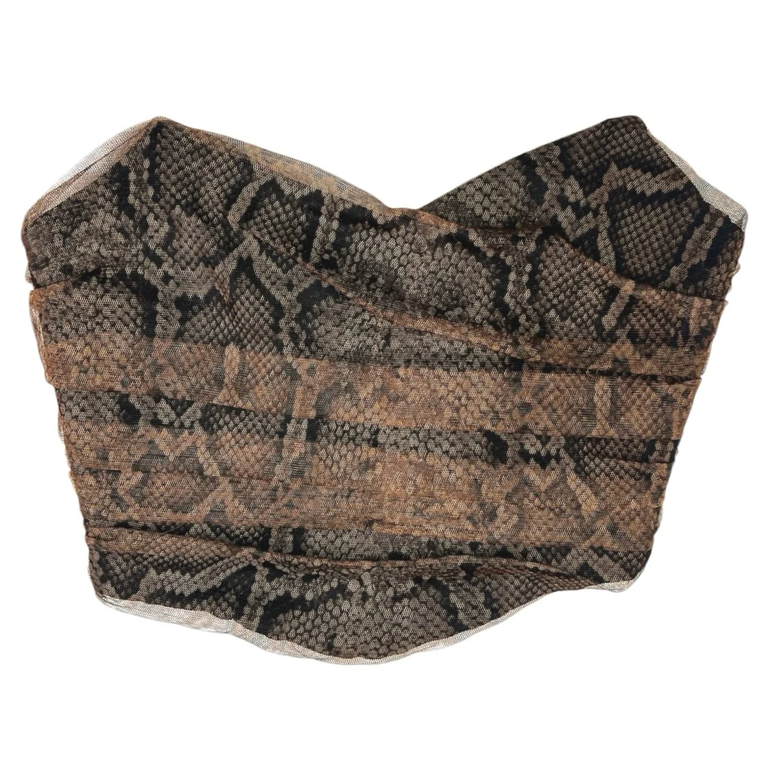 Zara Brown Snake Animal Print Sweetheart Strapless Mesh Tube Crop Top Size XS
