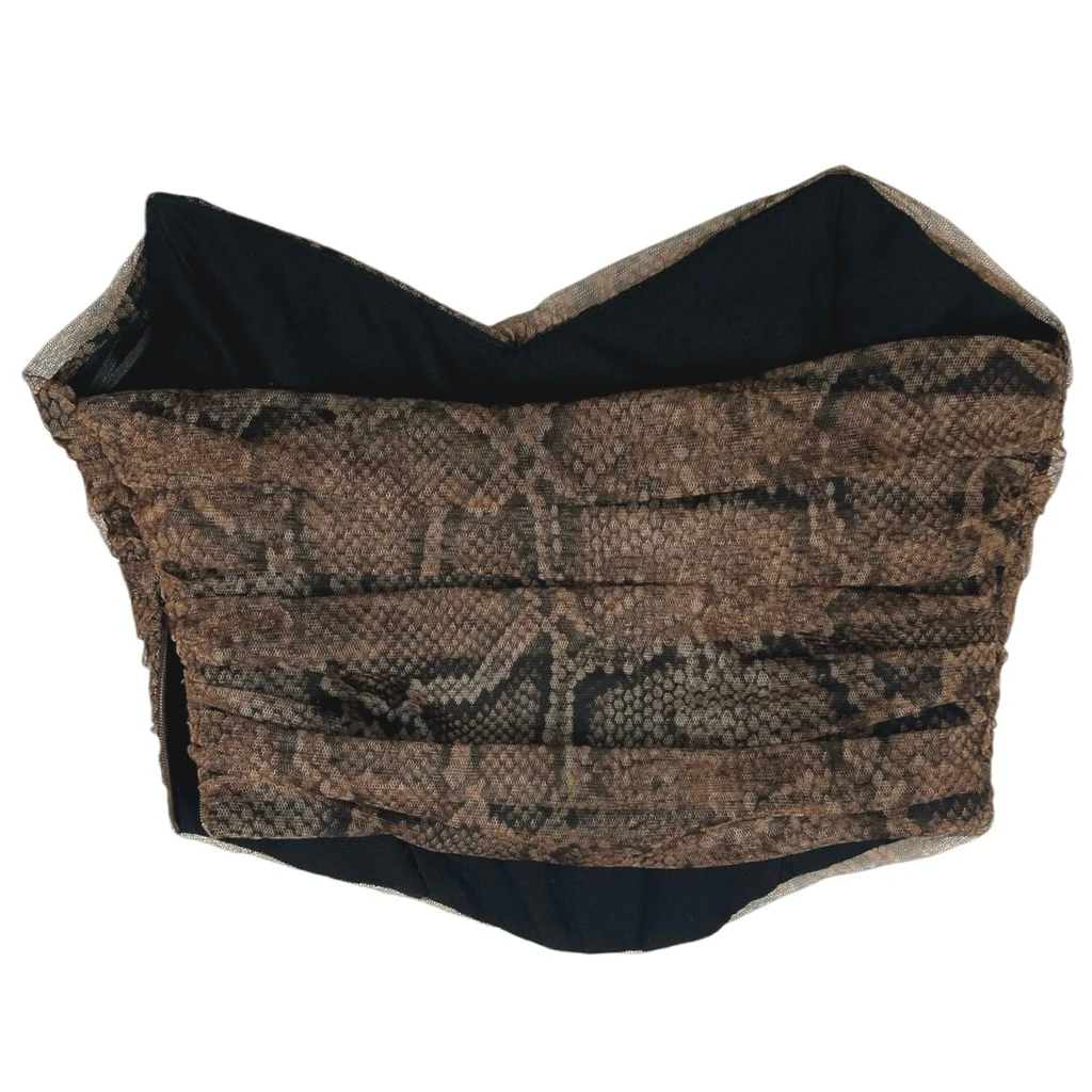 Zara Brown Snake Animal Print Sweetheart Strapless Mesh Tube Crop Top Size XS - Image 2