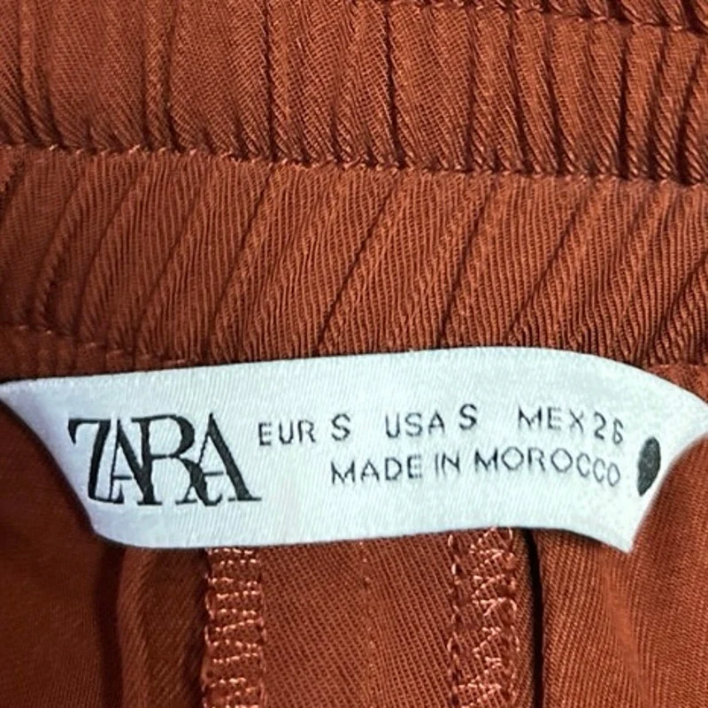 Zara Brown Straight Wide Leg High Waist Drawstring Baggy Trousers Sweat Pants S - Image 4