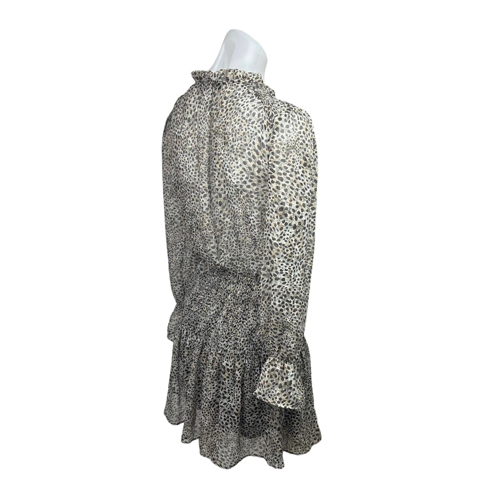 Zara Brown Tan Leopard Animal Print Front Keyhole Ruffle Tiered Mini Dress Sz XS - Image 3