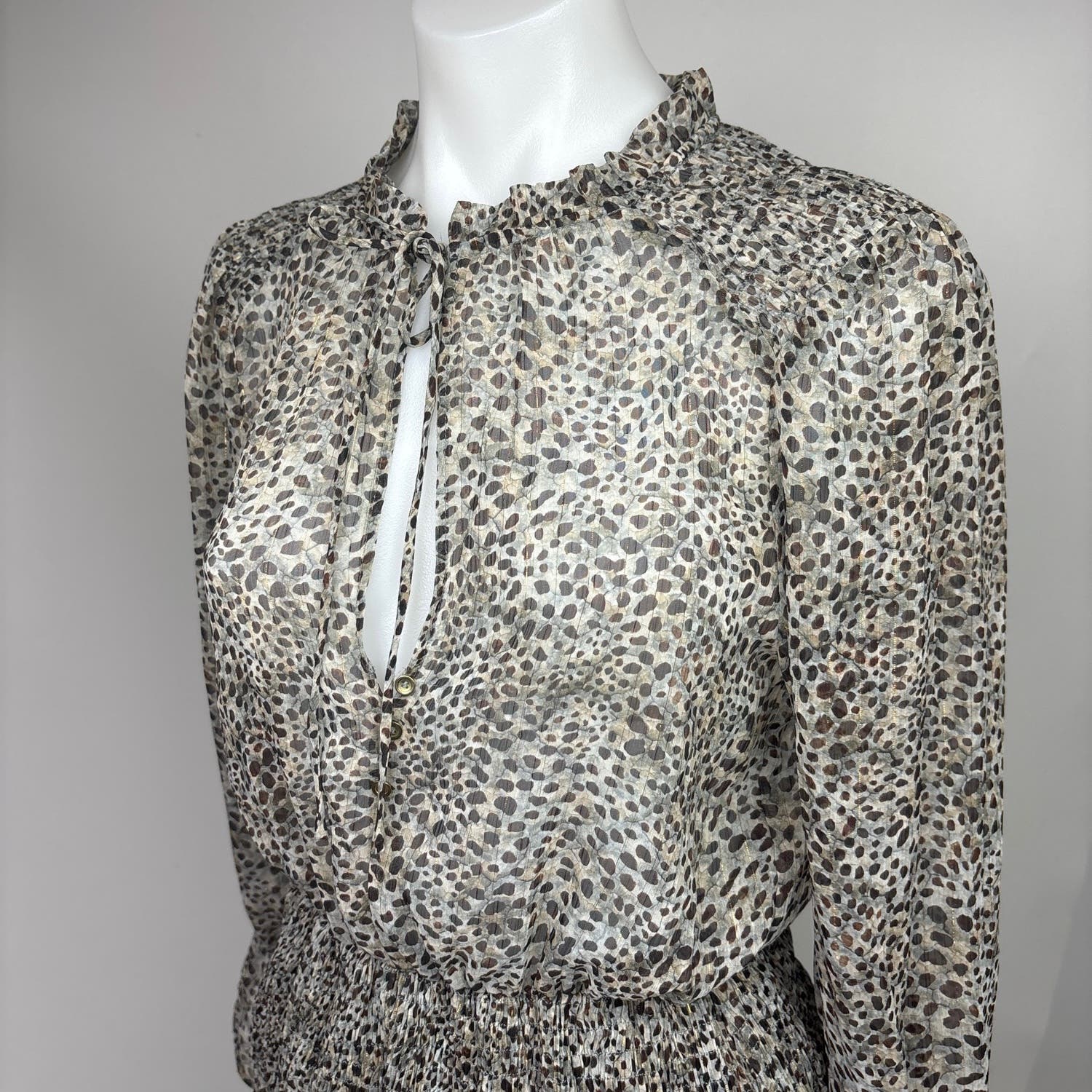 Zara Brown Tan Leopard Animal Print Front Keyhole Ruffle Tiered Mini Dress Sz XS - Image 4