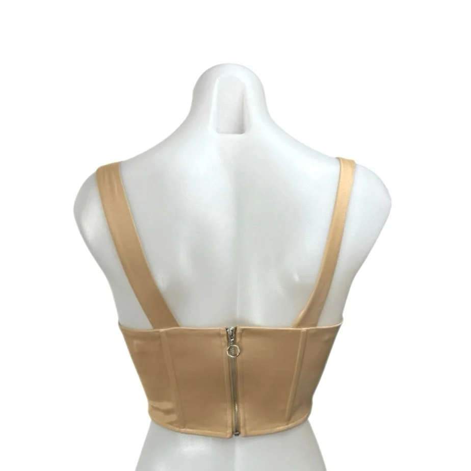Zara Brown Tan Satin Sleeveless Cami Camisole Corset Bandeau Crop Tank Top Sz XS - Image 2