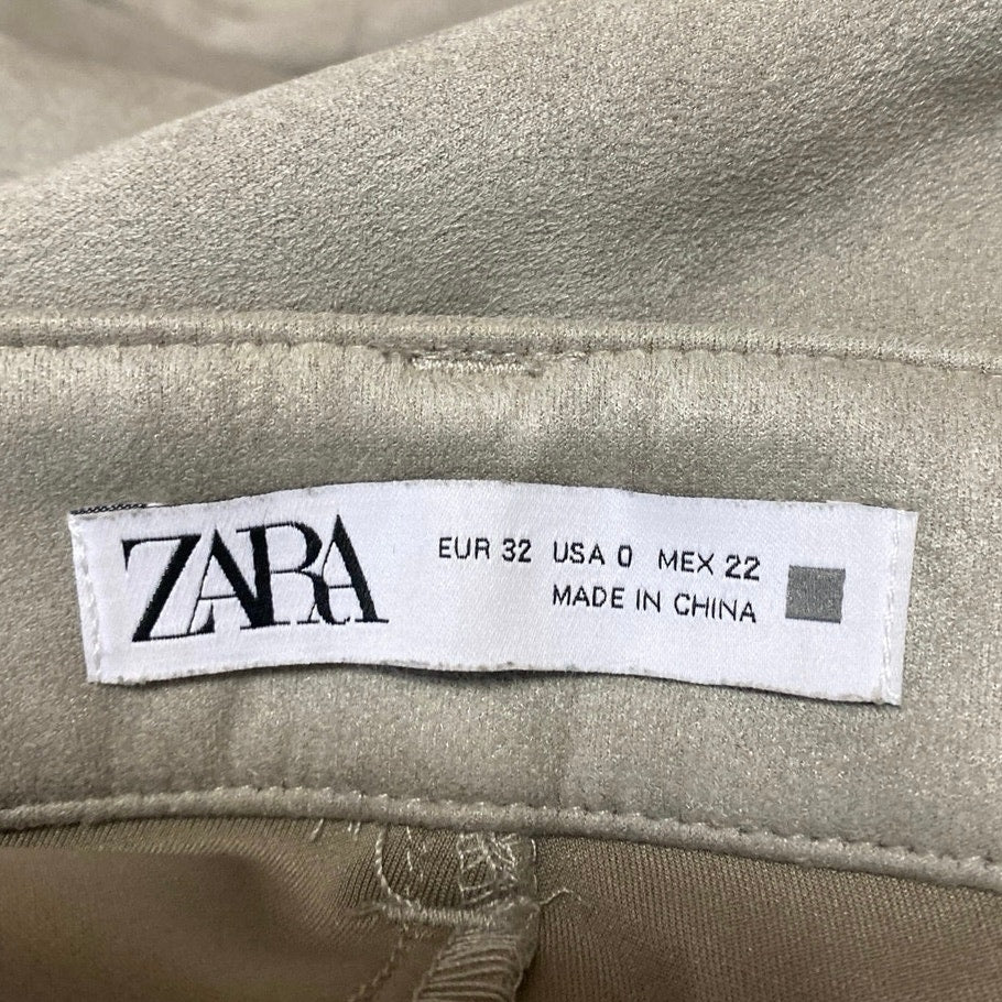 Zara Cream Beige Faux Suede Split Hem High Waist Flared Bootcut Trousers Pants 0 - Image 4
