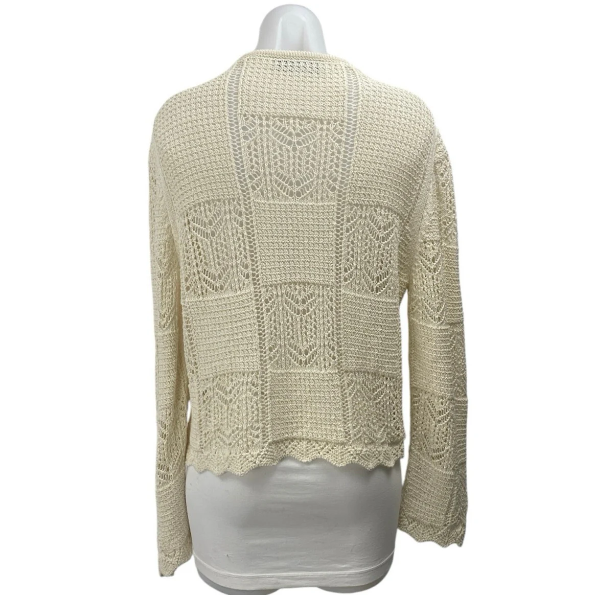 Zara Cream Beige Open Knit Long Sleeve Button Down Cardigan Sweater Top Size S - Image 3