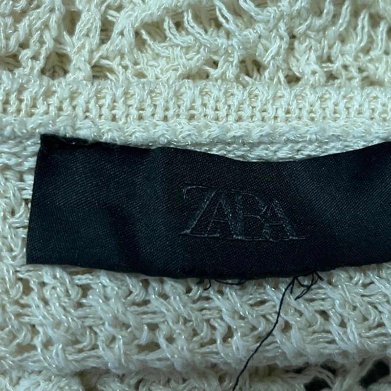 Zara Cream Beige Open Knit Long Sleeve Button Down Cardigan Sweater Top Size S - Image 4