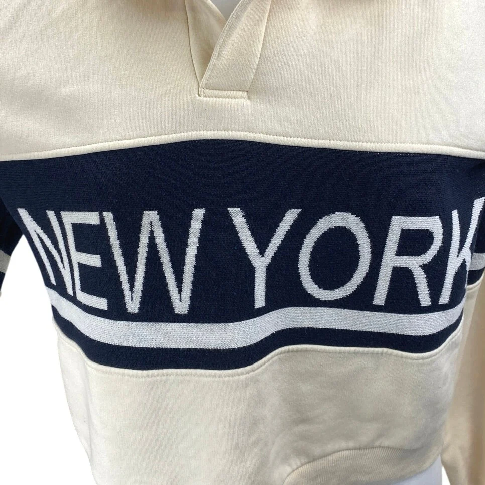 Zara Cream Black New York Long Sleeve Fleece Collared Sweatshirt Sweater Top S - Image 3