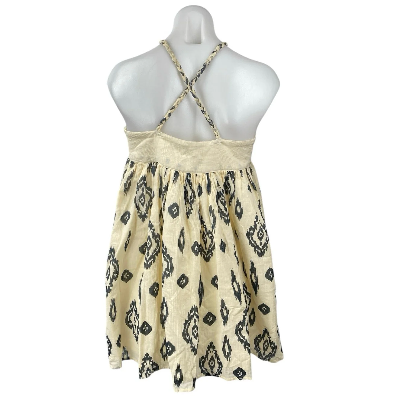 Zara Cream Ikat Print Studded Sleeveless Cami Mini Halter A-Line Dress Size M - Image 4
