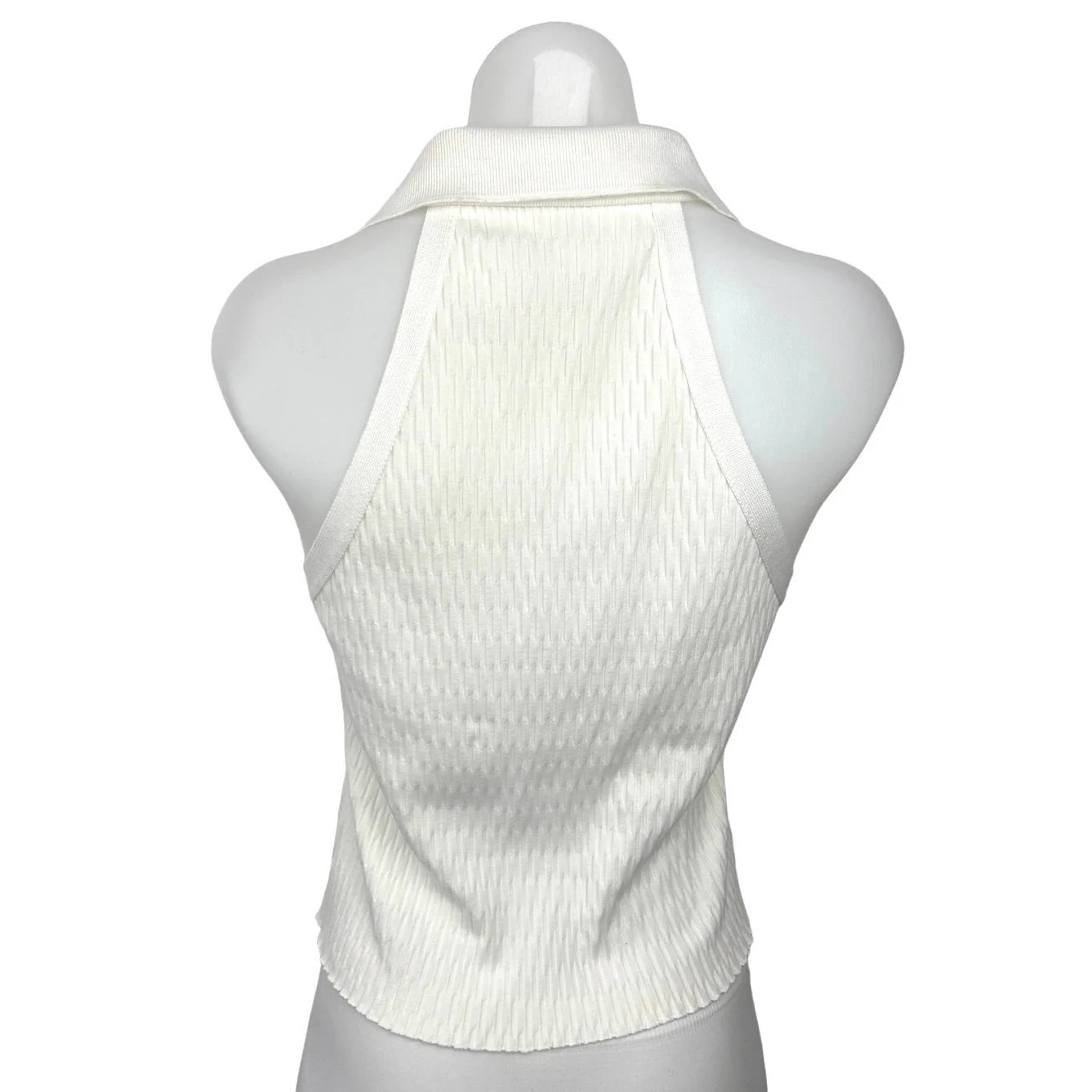 Zara Cream Knit Textured Deep V Neck Collared Pullover Sleeveless Top Size L - Image 2