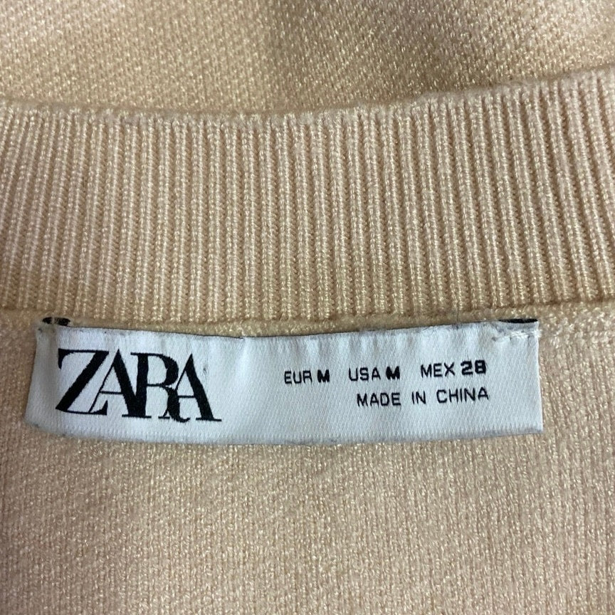 Zara Cream Knitted V-Neck Sleeveless Boxy Preppy Pullover Sweater Vest Top Sz M - Image 4