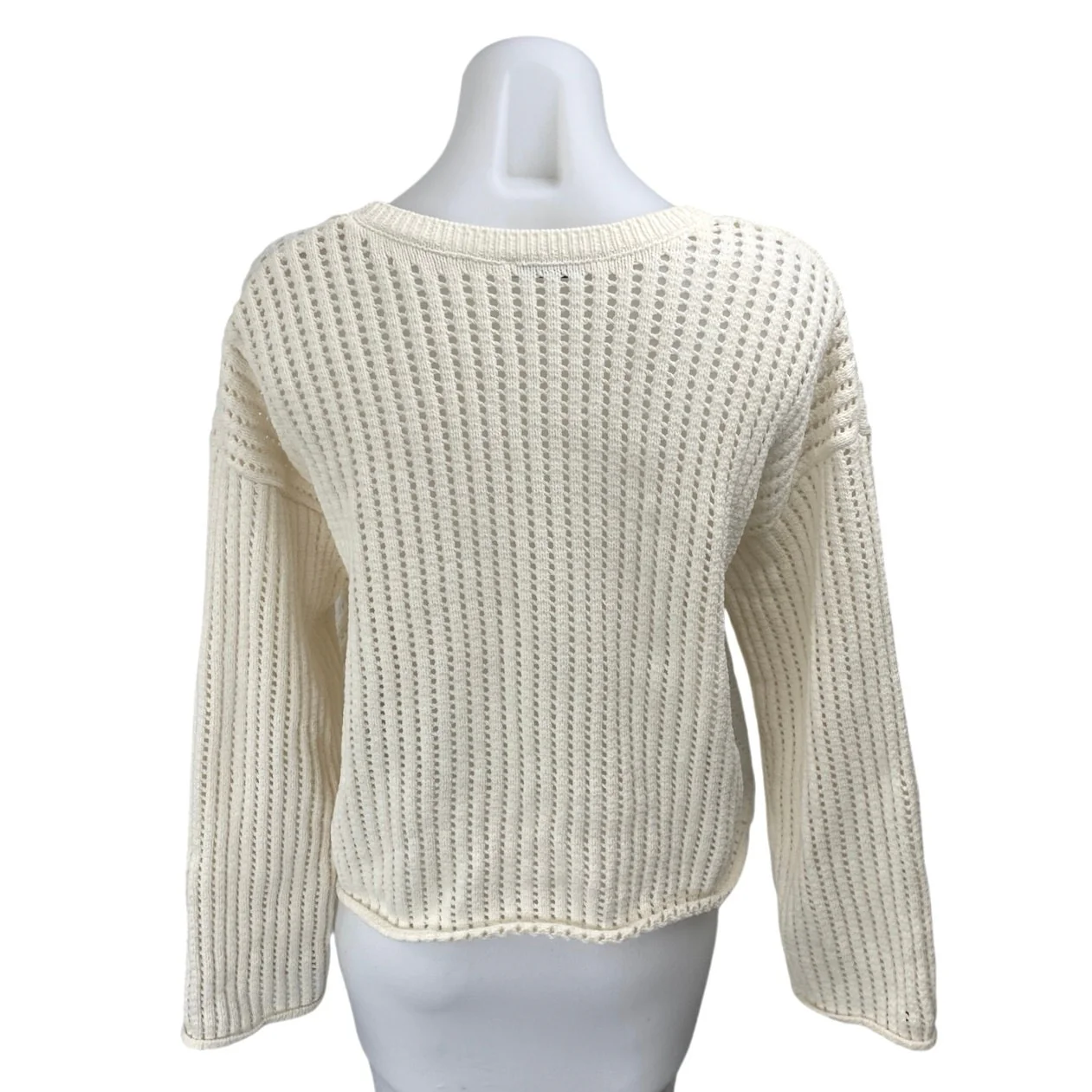 Zara Cream Long Sleeve Open Knit Relaxed Fit Sweatshirt Sweater Top Size M - Image 2