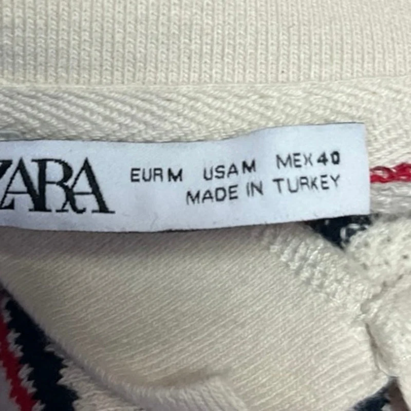 Zara Cream Red Knit Collared Short Sleeve Polo Pullover Sweater Top Size M - Image 3