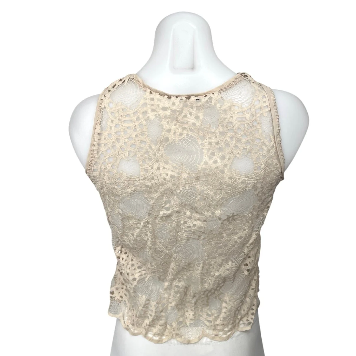 Zara Cream White Eyelet Lace Sleeveless Crew Neck Sheer Cover Up Crop Tank Top S - Image 2