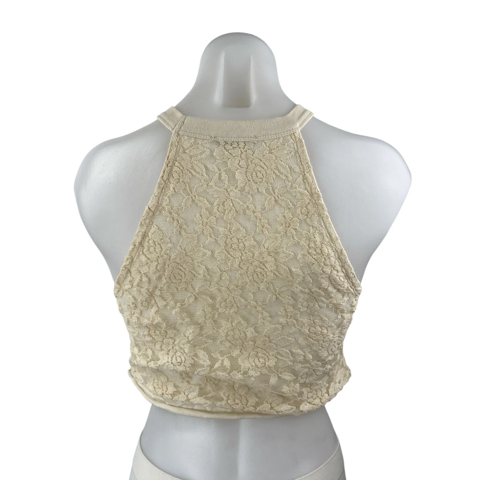 ZARA Cream White Floral Lace Sleeveless Halter Cami Crop Tank Blouse Top Size S - Image 2