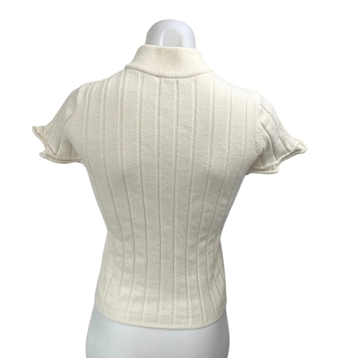 Zara Cream White Rib Knit Short Sleeve Mock Neck Stretch Crop Sweater Top Size S - Image 2