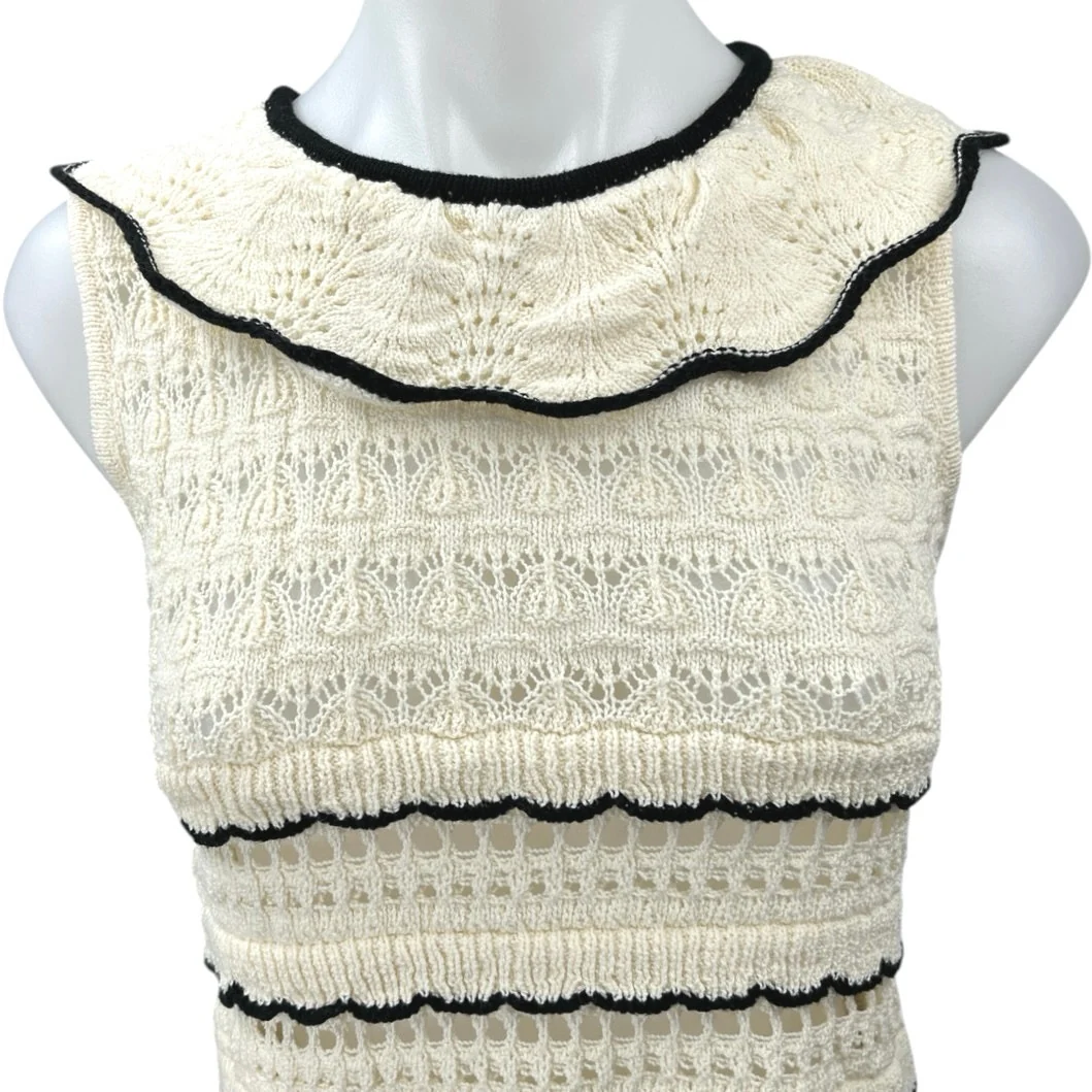Zara Cream White Sleeveless Crochet Knit Ruffle Collar Crop Sweater Tank Top M - Image 3