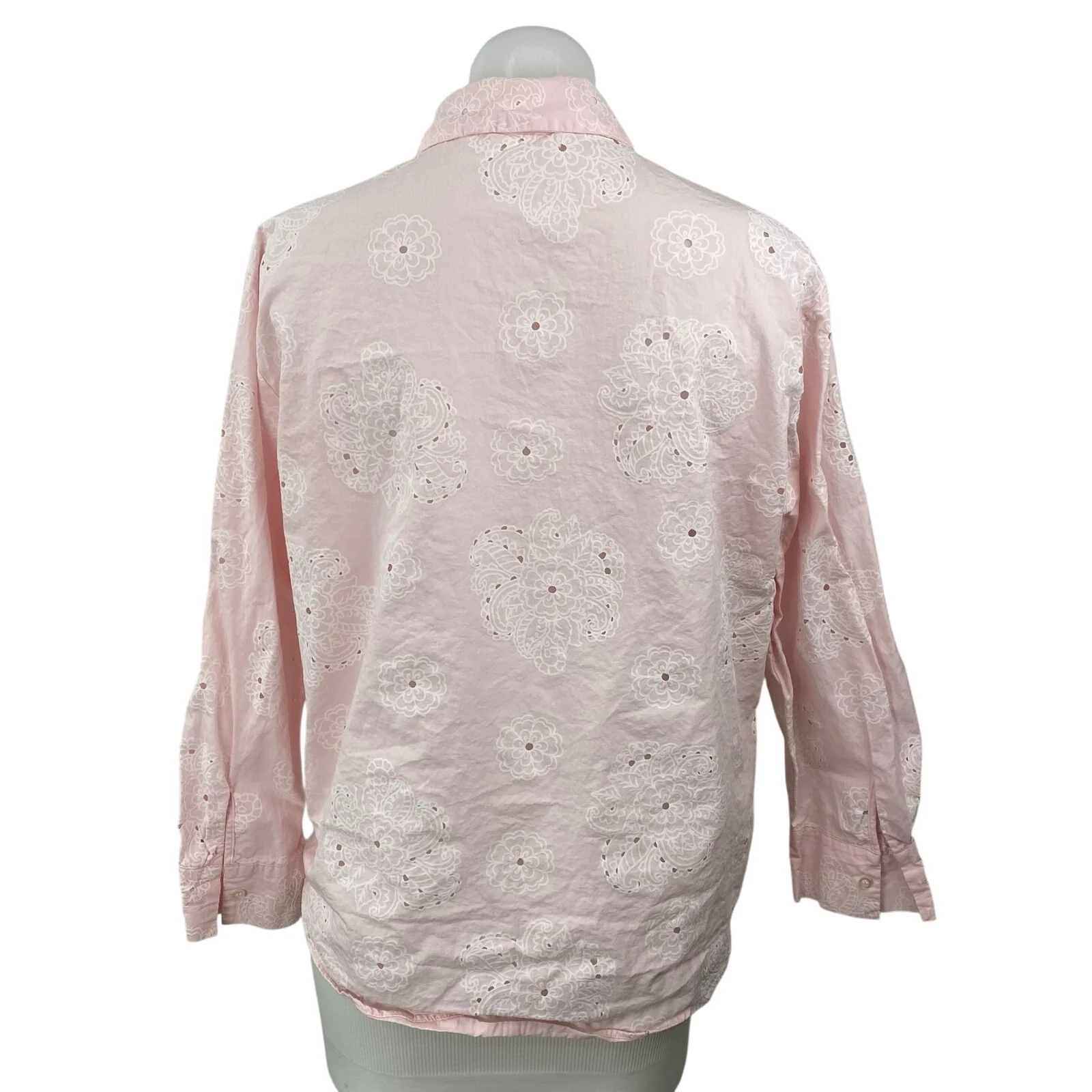 Zara Embroidery Hollow Out Pink Floral Eyelet Long Sleeve Button Up Blouse Top M - Image 4