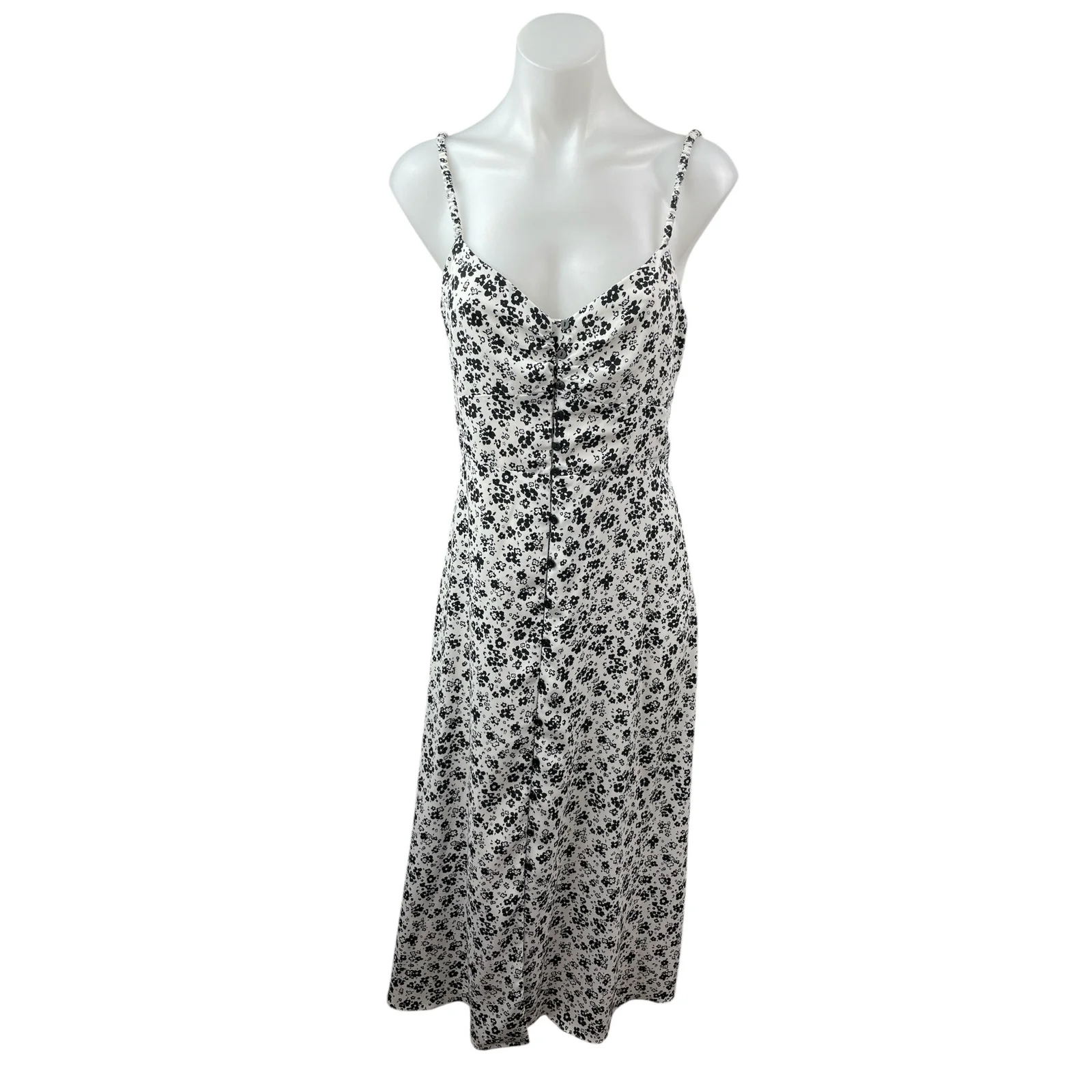 Zara Floral Print Strappy Sleeveless Button Down Midi Cami Flare A-Line Dress M