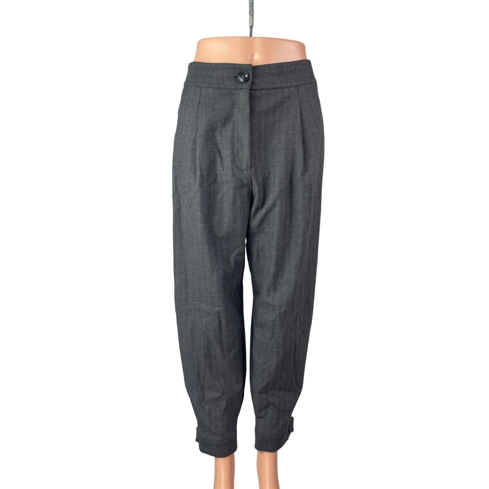 Zara Gray Chevron High Waisted Carrot Barrel Tapered Trousers Dress Pants Sz S