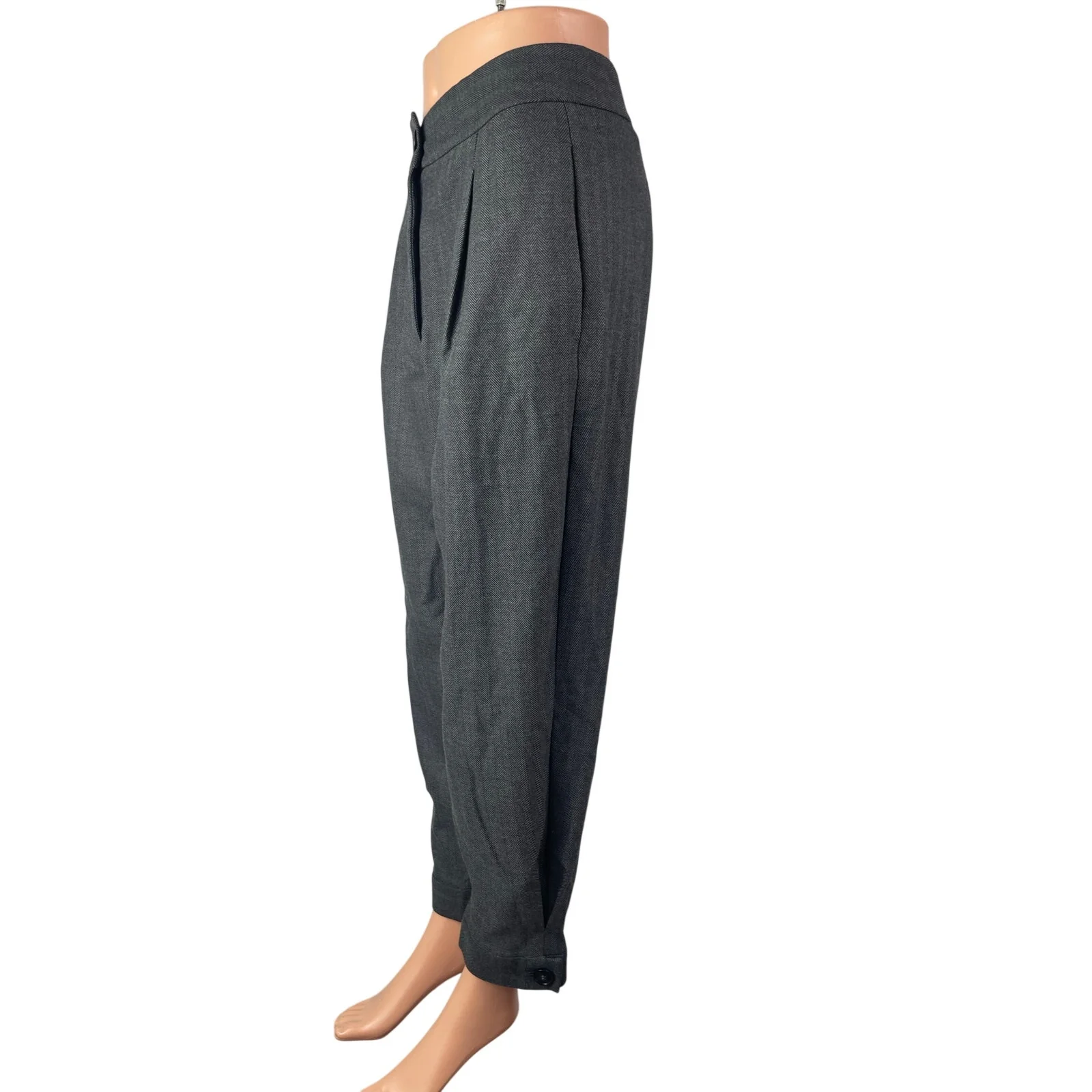Zara Gray Chevron High Waisted Carrot Barrel Tapered Trousers Dress Pants Sz S - Image 3