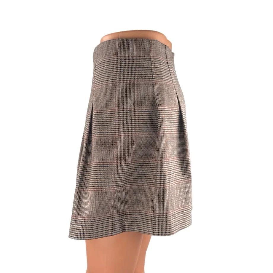 Zara Gray Houndstooth Plaid High Waist Pleated Zip A Line Mini Skirt Size XS - Image 2