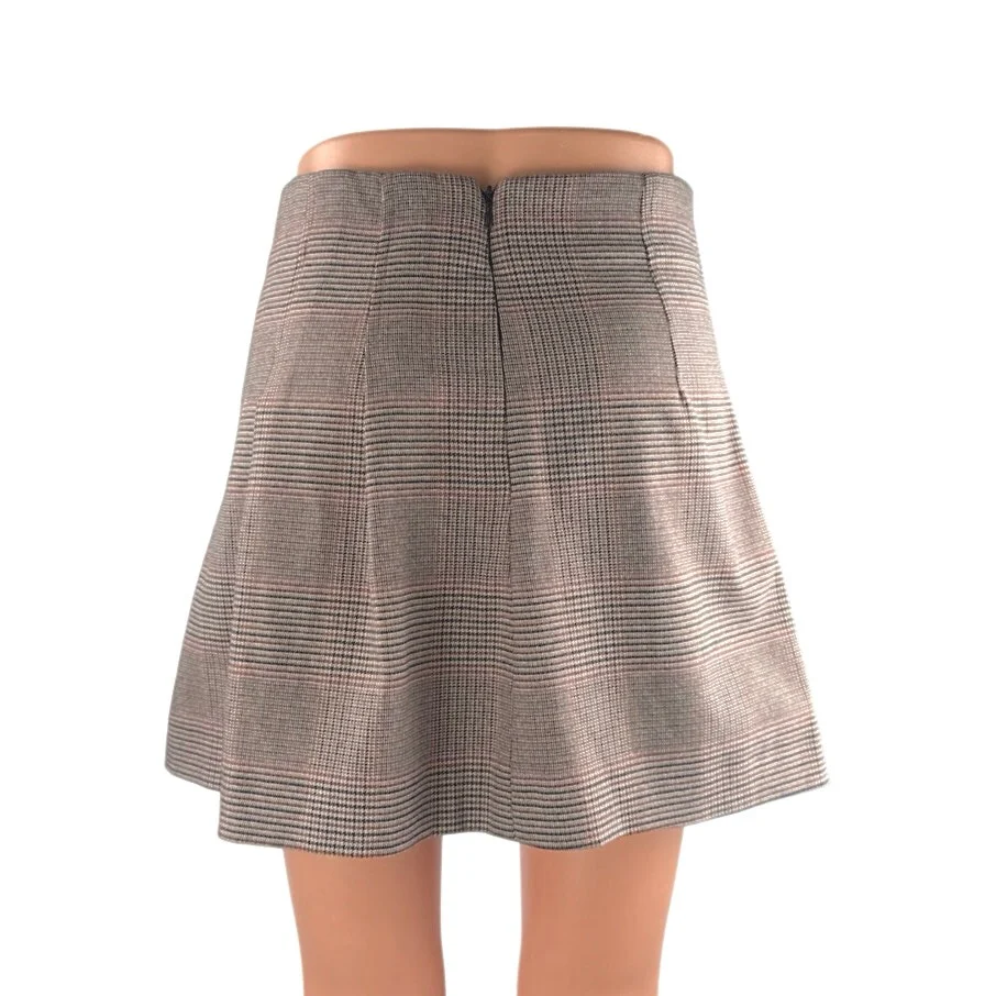 Zara Gray Houndstooth Plaid High Waist Pleated Zip A Line Mini Skirt Size XS - Image 3