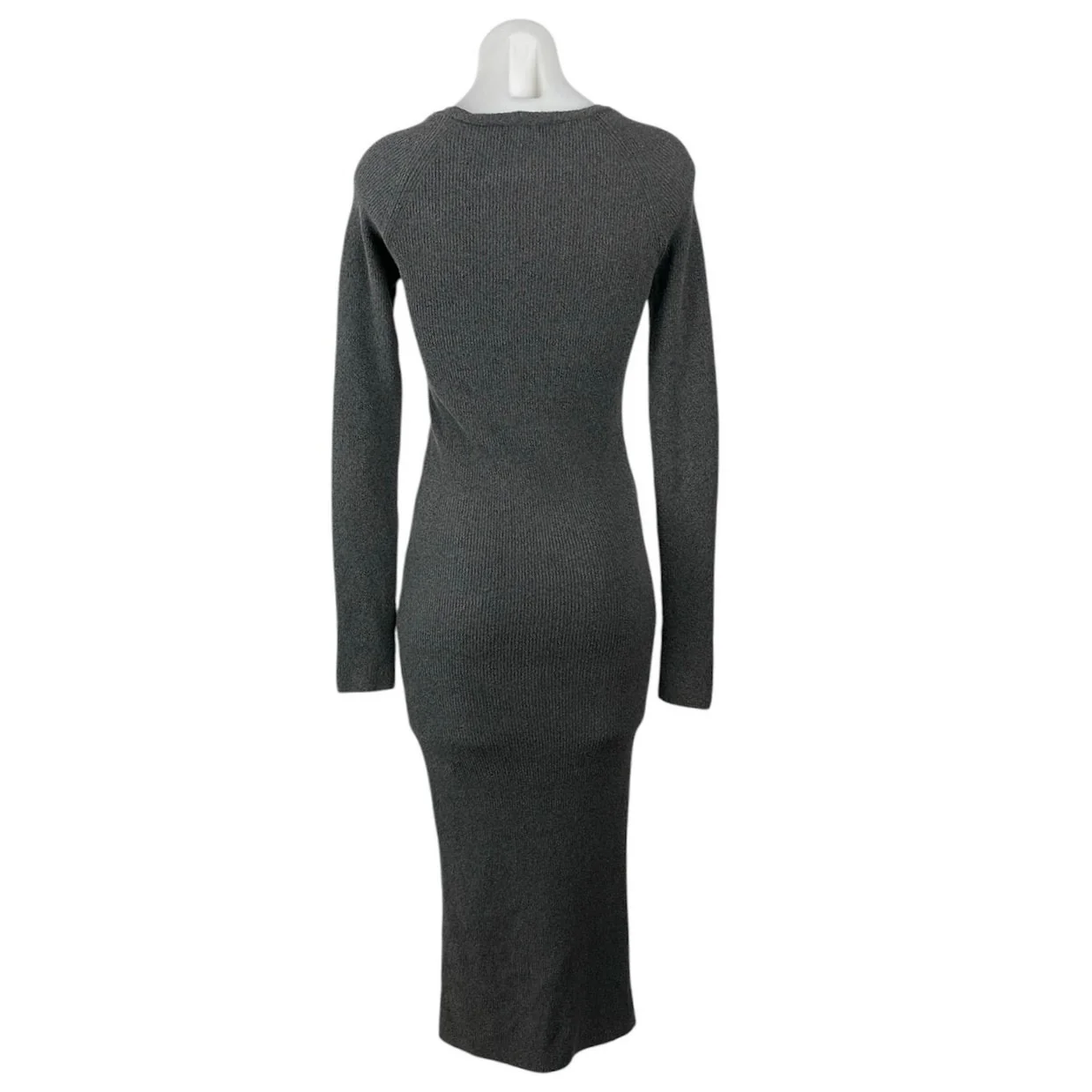 Zara Gray Long Sleeve V Neck Knit Sculpt Stretch Slim Maxi Bodycon Dress Size XS - Image 3