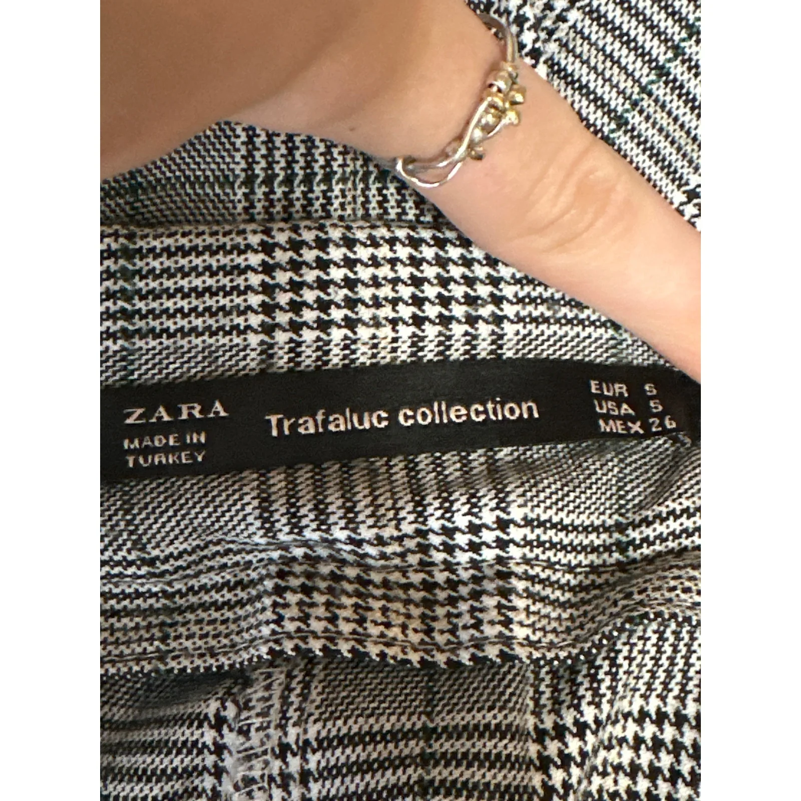Zara Gray Plaid Checkered Pleated High Rise Straight Tapered Trousers Pants Sz S - Image 4