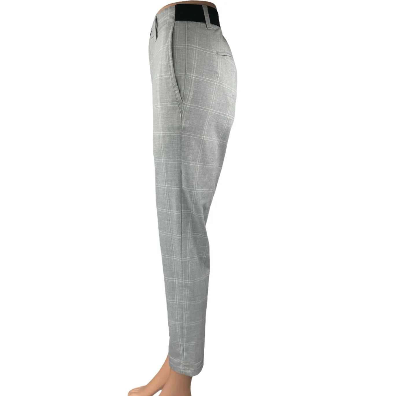 Zara Gray Plaid Checkered Straight Skinny High Rise Trousers Dress Pants Size S - Image 2