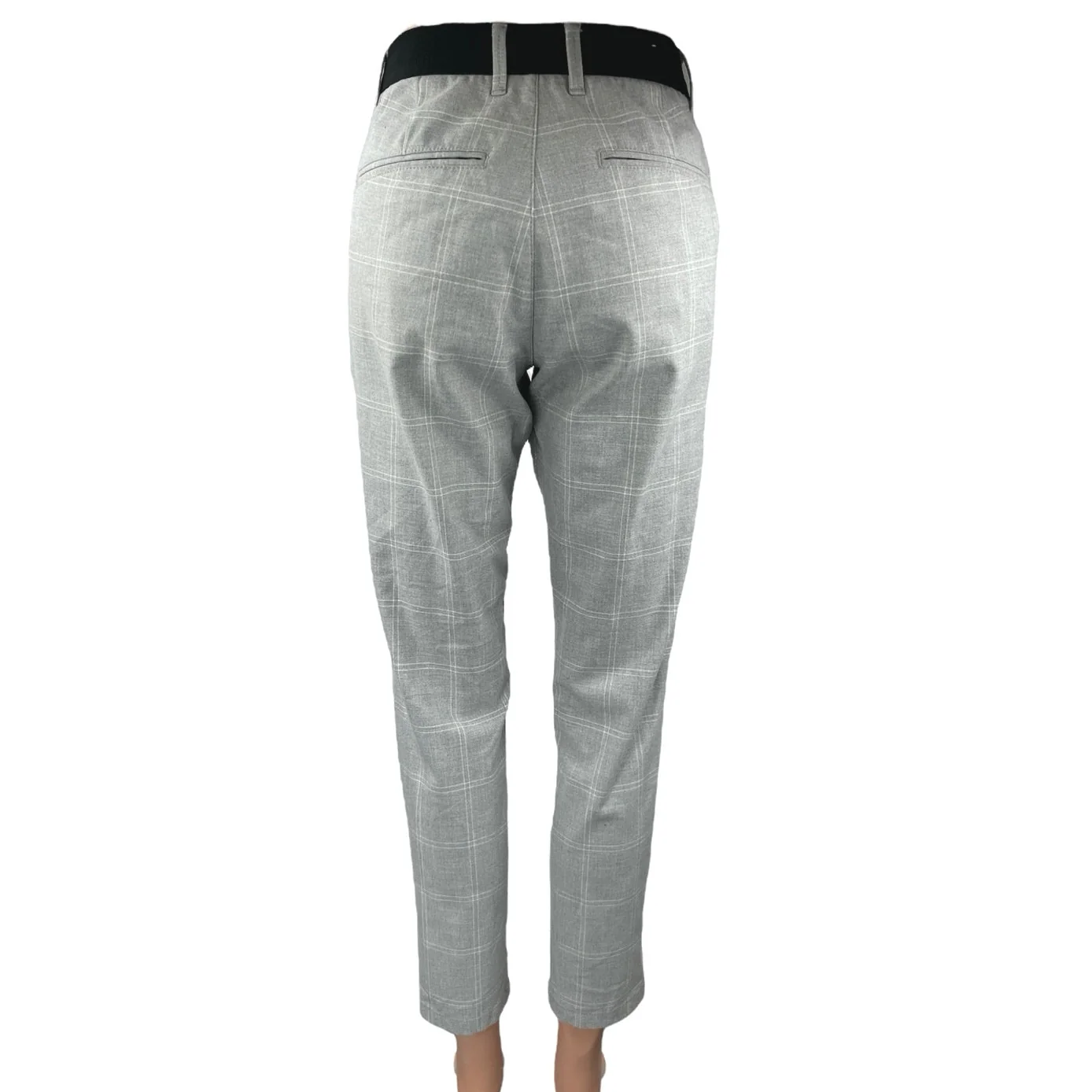 Zara Gray Plaid Checkered Straight Skinny High Rise Trousers Dress Pants Size S - Image 3