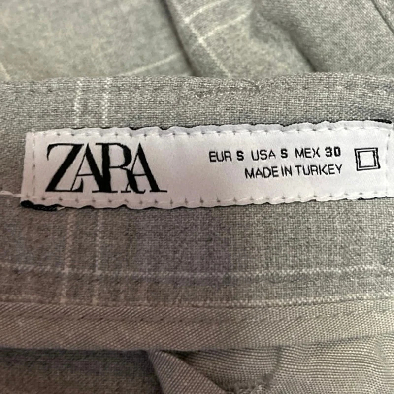 Zara Gray Plaid Checkered Straight Skinny High Rise Trousers Dress Pants Size S - Image 4