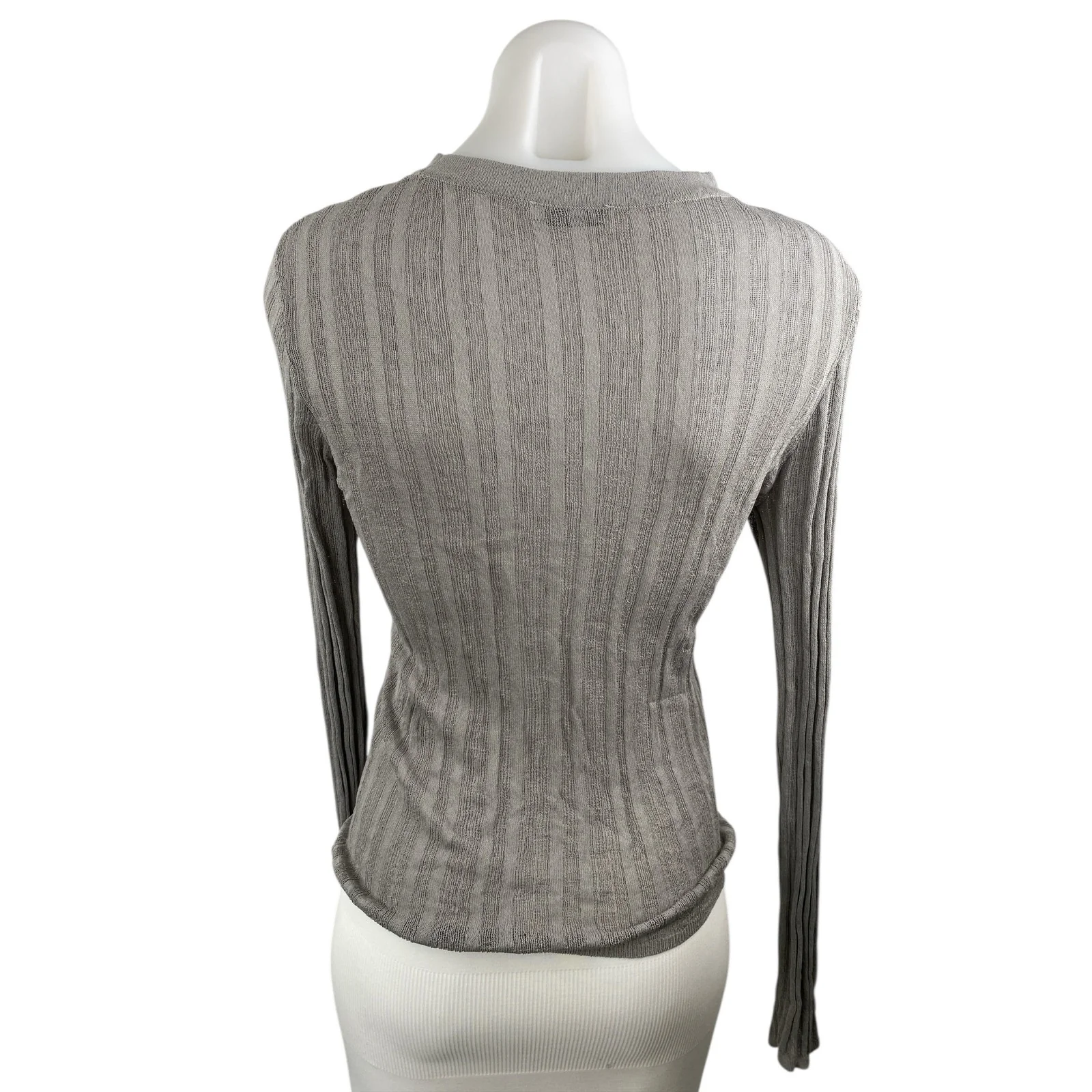 Zara Gray Ribbed Knit Crew Neck Long Sleeve Fitted Tee T-Shirt Sweater Top Sz L - Image 2