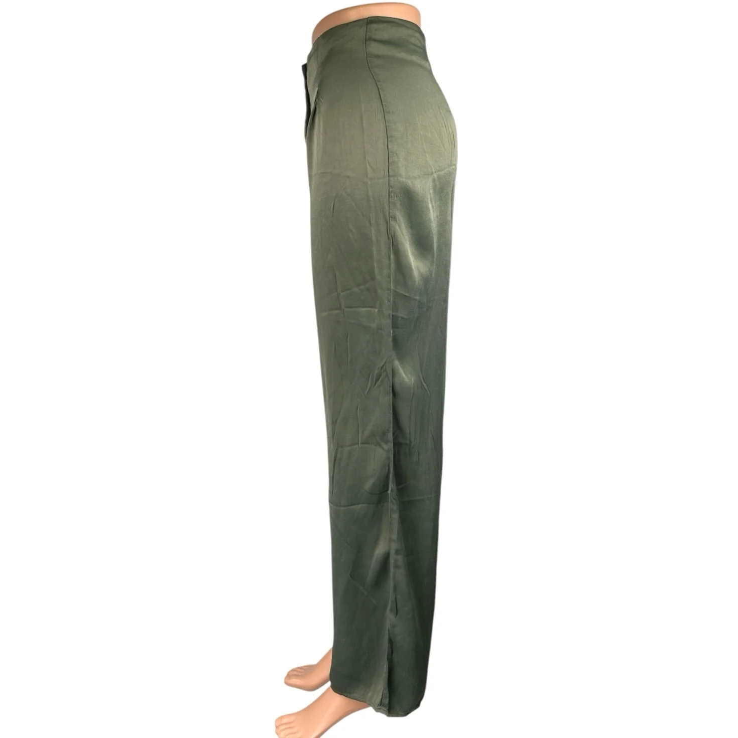 Zara Gray Silky Satin High Waist Pleated Straight Wide Leg Trousers Pants Sz XS - Image 2