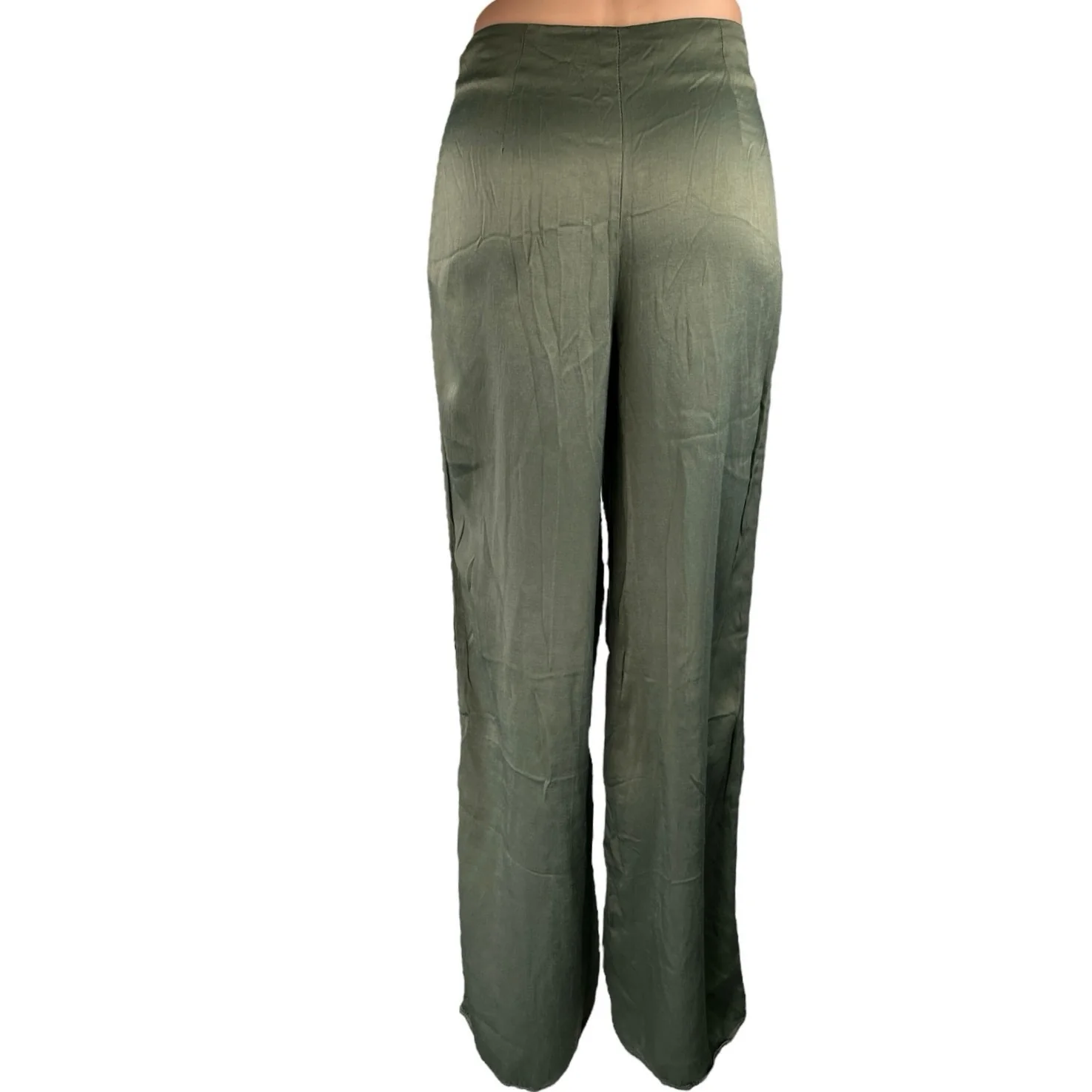 Zara Gray Silky Satin High Waist Pleated Straight Wide Leg Trousers Pants Sz XS - Image 3