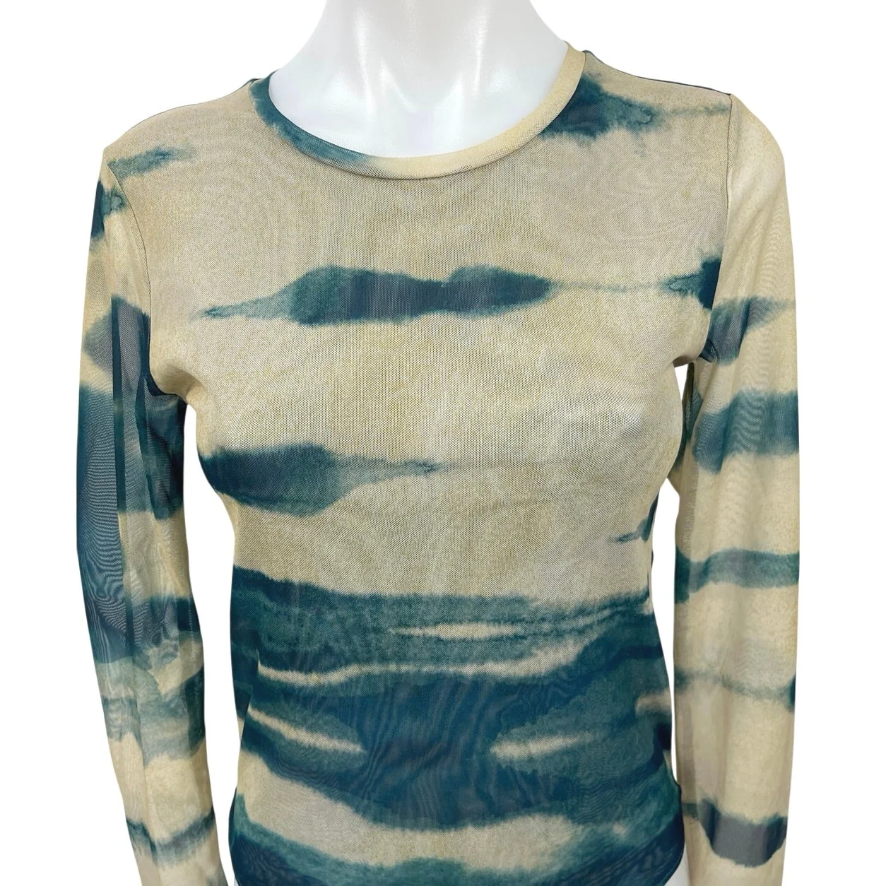 Zara Green Cream Tie Dye Long Sleeve Cutout Back Stretch Bodysuit Top Size M - Image 3