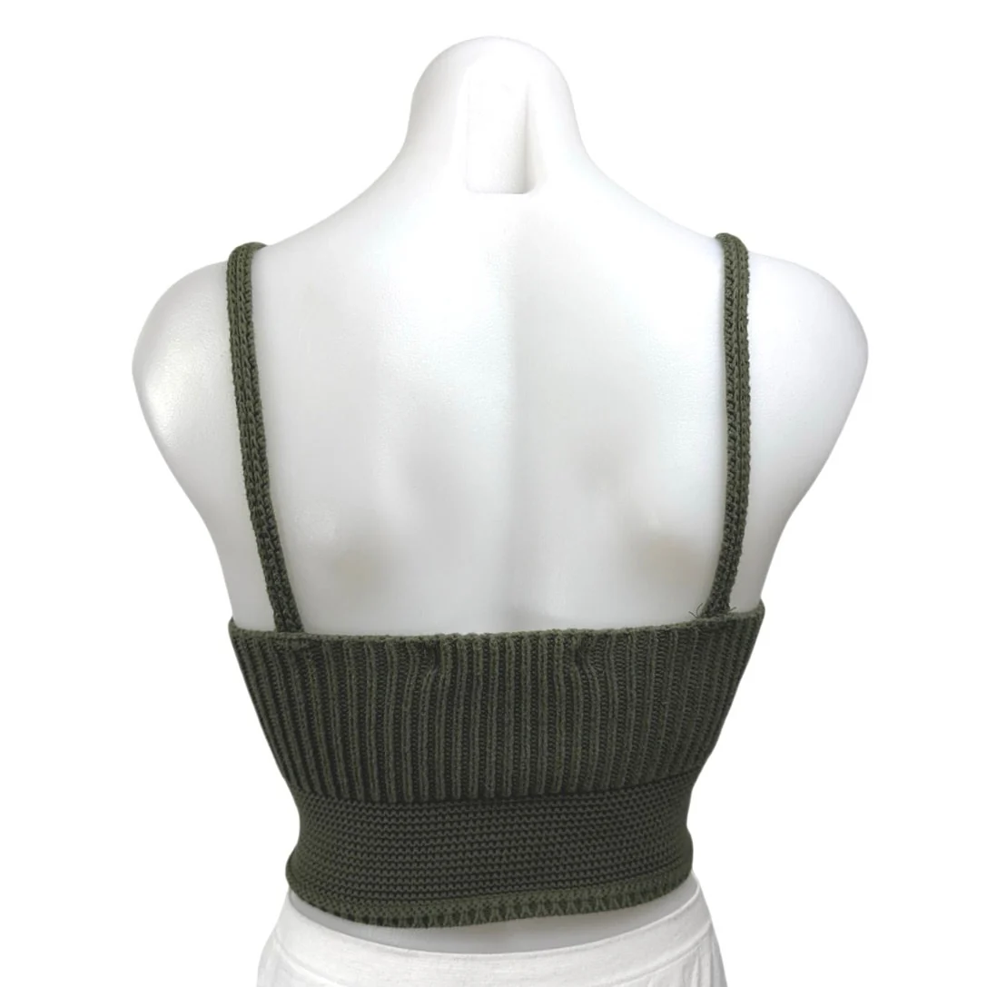 Zara Green Crochet Knit Sleeveless Lace Up Tie Sweater Vest Crop Top Size M - Image 2