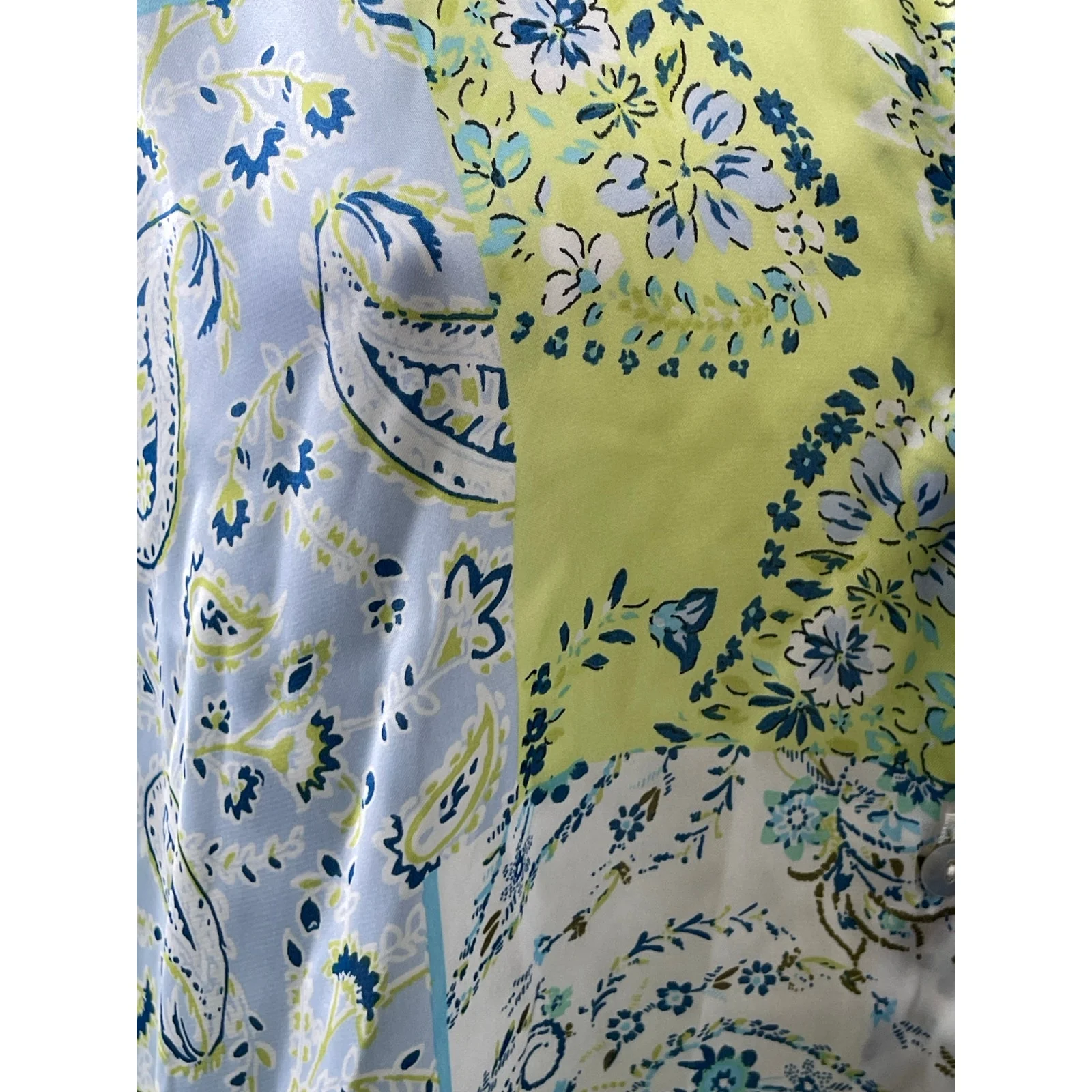 Zara Green Floral Paisley Colorblock Long Sleeve Button Down Shirt Top Size S - Image 3