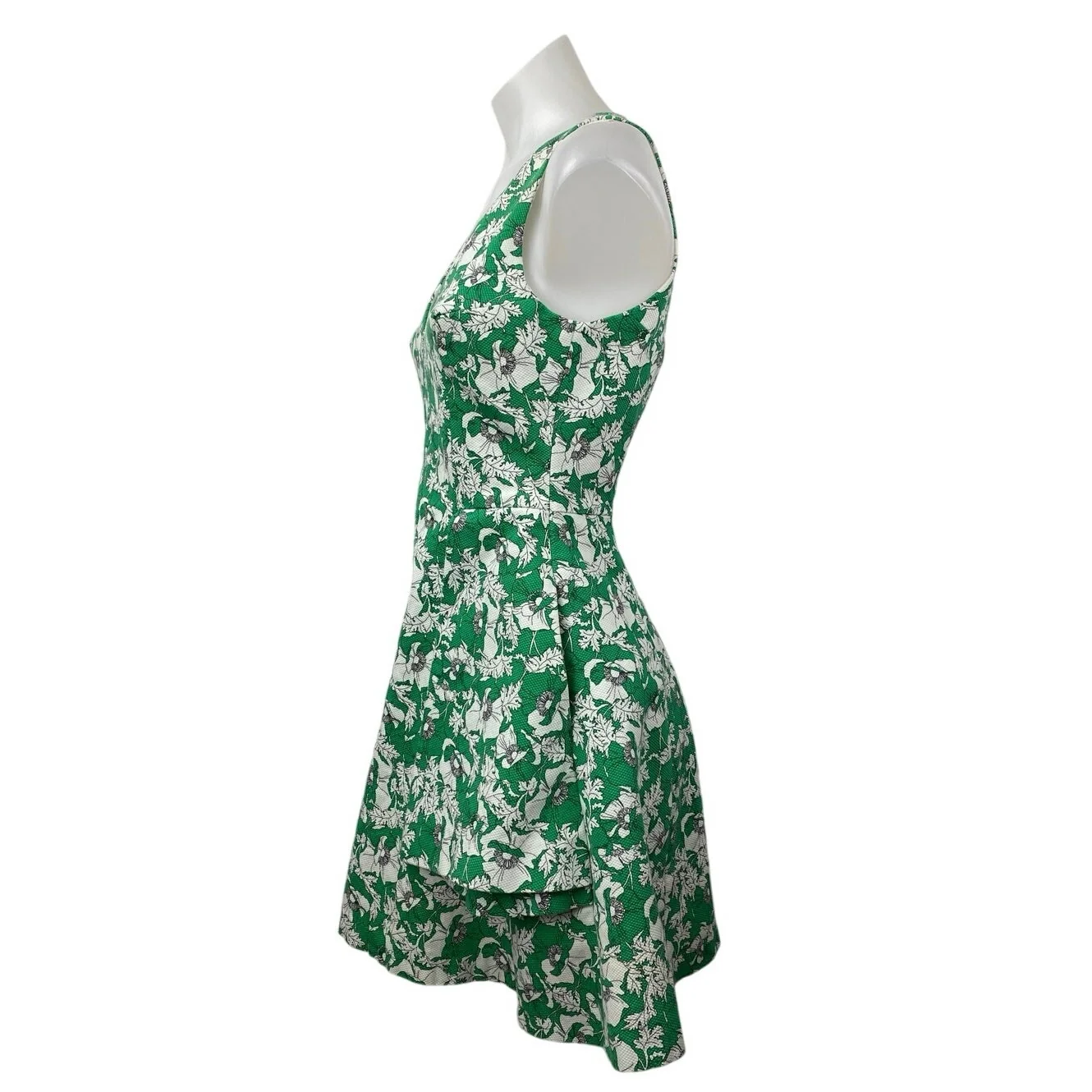Zara Green Floral Print V-Neck Zip Sleeveless A-Line Fit & Flare Mini Dress Sz S - Image 2