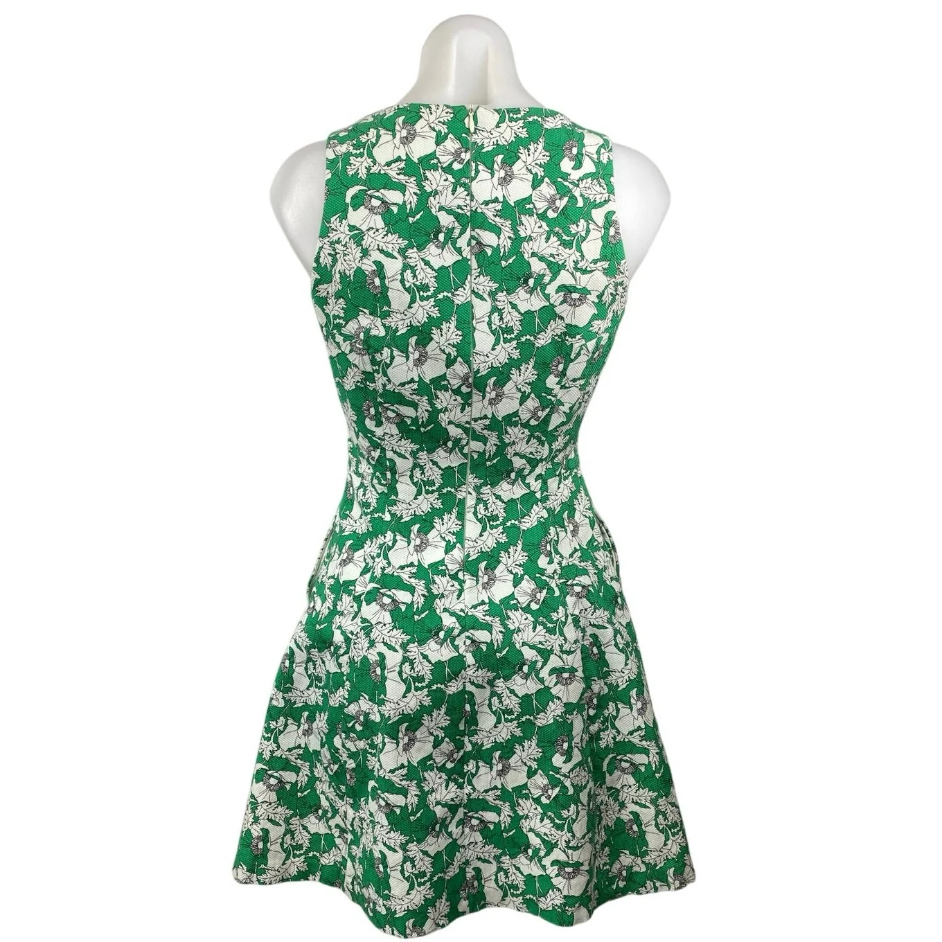 Zara Green Floral Print V-Neck Zip Sleeveless A-Line Fit & Flare Mini Dress Sz S - Image 3
