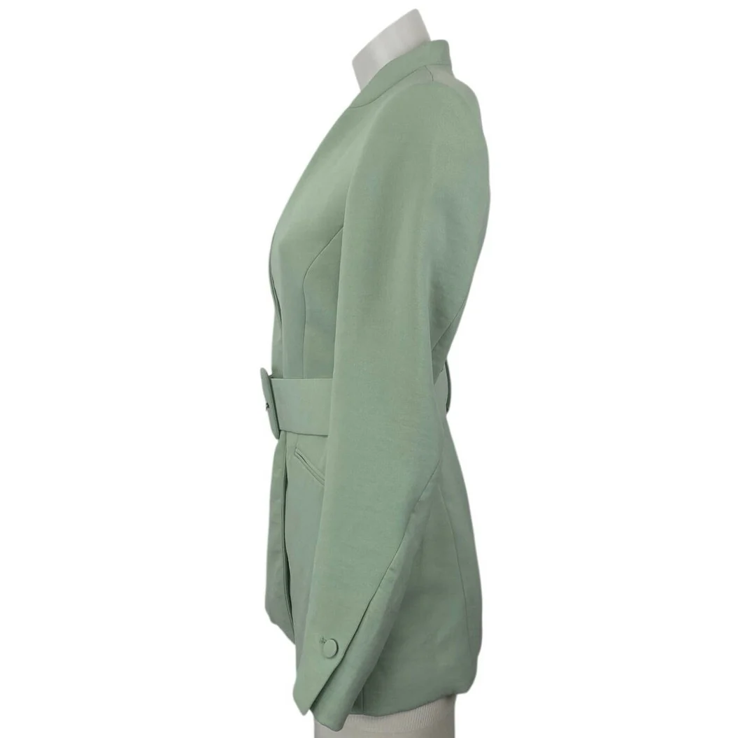 Zara Green Long Sleeve V Neck Belted Single Breasted Blazer Coat Jacket Top Sz S - Image 3