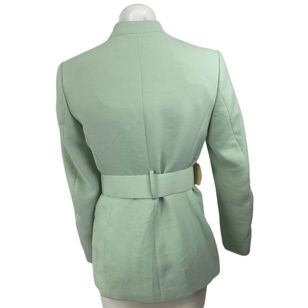 Zara Green Long Sleeve V Neck Belted Single Breasted Blazer Coat Jacket Top Sz S - Image 4