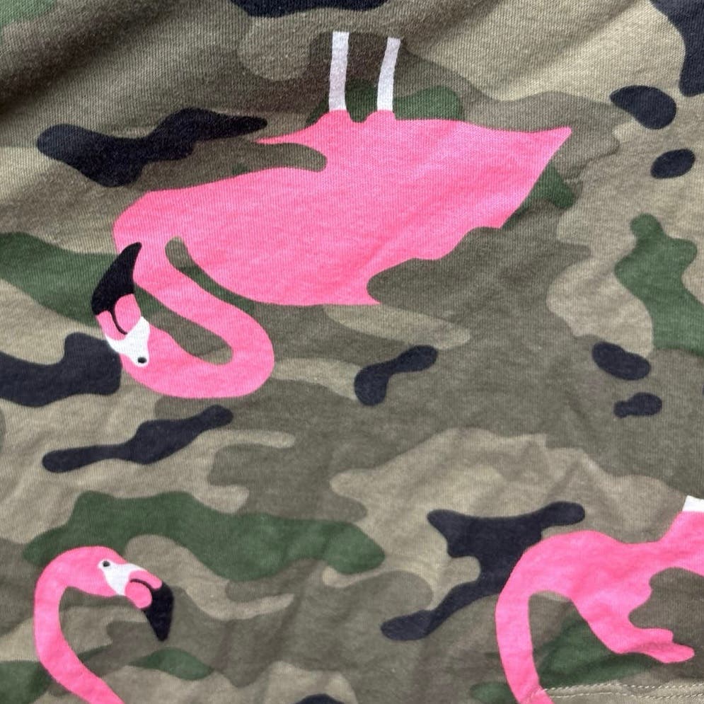 Zara Green Pink Cotton Camouflage Army Flamingo Short Sleeve T-Shirt Top Size S - Image 5